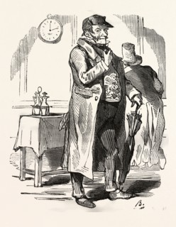 arriving at the restaurant, by Bertall, 1820-1882, Paris, Soyons, France, Europe, 19th century.