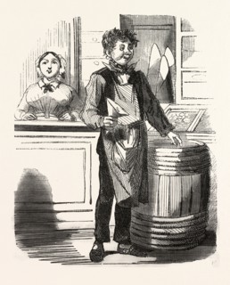A french food shop,  by Bertall, 1820-1882, Paris, Soyons, France, Europe, 19th century. According