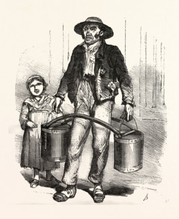 Carrying water, by Bertall, 1820-1882, Paris, Soyons, France, Europe, 19th century. According to
