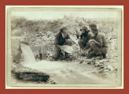 We have it rich. Washing and panning gold, Rockerville, Dak. Old timers, Spriggs, Lamb and Dillon