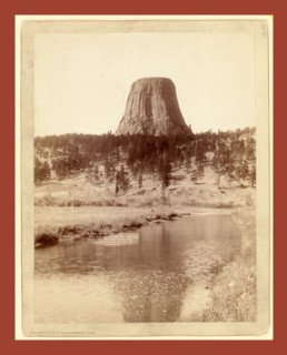 Devil's Tower. With water scene from east side, 1200 high, 800 diameter. Description furnished