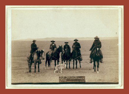 Roping gray wolf, Cowboys take in a gray wolf on Round up, in Wyoming, John C. H. Grabill was an