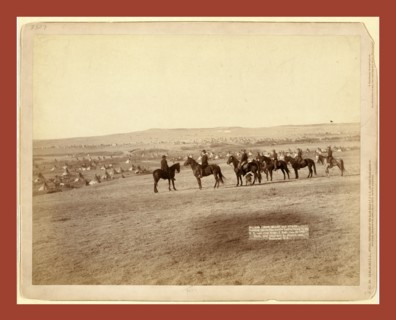 Gen. Miles and staff viewing the largest hostile Indian Camp in the U.S., near Pine Ridge, S. Dak.,
