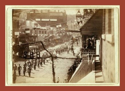 People of Deadwood celebrating completion of a stretch of railroad, John C. H. Grabill was an