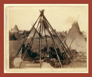 Home of Mrs. American Horse. Visiting squaws at Mrs. A's home in hostile camp, John C. H. Grabill