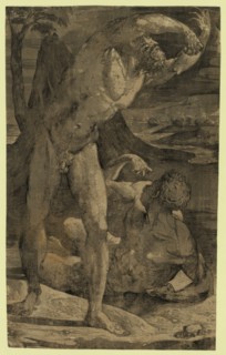 Two nude men: one standing, one reclining, between 1500 and 1551, Beccafumi, Domenico, 1486-1551