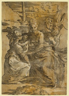 The holy family with St. Margaret and a bishop, Trento, Antonio da, approximately