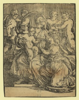 The marriage of St. Catherine, between ca. 1500 and 1700, chiaroscuro woodcut, Print shows St.