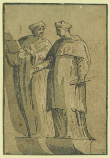 The cardinal and the doctor, between 1500 and 1530, Carpi, Ugo da, 1480-approximately 1532