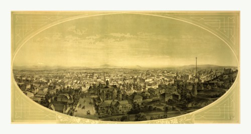 Bird's eye view of Los Angeles, California by Britton & Rey, circa 1888, US, USA, America
