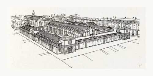 Bird's eye view of Fowler's market from the south-east,England London Covent Garden, Fowler,