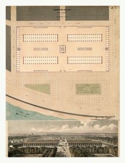 Plan and bird's eye view of the marche aux charbons Paris, 1817 by Louis-Pierre