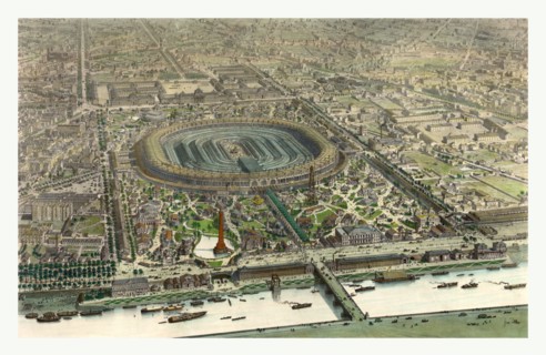 Official bird's eye view Expo 1867, paris, France, Ciceri, EugÃ¨ne, 1813-1890, lithographer