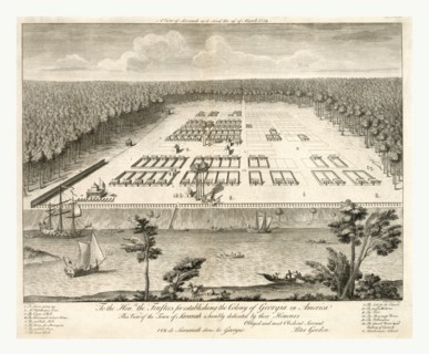 A view of Savannah, Georgia, as it stood the 29th of March, 1734. Lithograph of engraving by P.