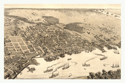 Birds eye view of Jacksonville, Fla., circa 1876, US, USA, America