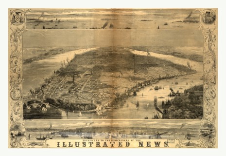 Bird's eye view of the city of New York, 19th century, US, USA, America