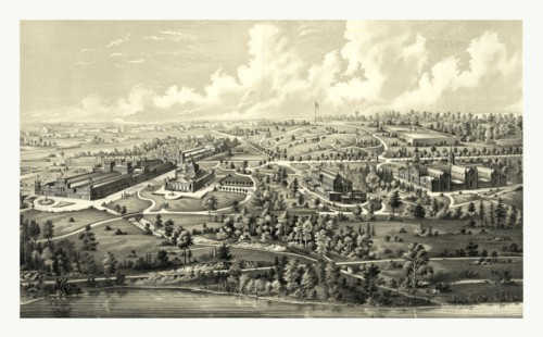 Birds eye view of the international exhibition buildings, Philadelphia, 1876, US, USA, America