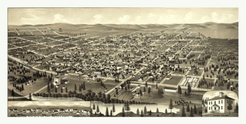 Bird's Eye View of Cheney, Wash. Ter., County seat of Spokane County. 1884, US, USA, America