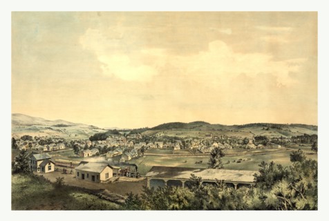 Birds eye view showing Ludlow, Vermont, 1859 From south hill, US, USA, America