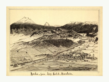 bird's eye view of the town of Yreka, California looking south from Long Gulch Mountain by Daniel A