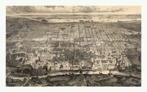 Bird's eye view of Philadelphia by John Weik, circa 1857, US, USA, America