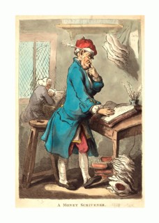 Thomas Rowlandson (British, 1756 - 1827 ), A Money Scrivener, 1801, hand-colored etching, Rosenwald