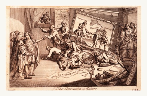 The convention makers, England 1771, The interior of a room; a picture called A Convention,