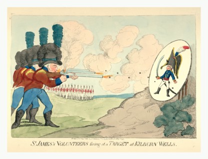 St. James's volunteers firing at a target at Kilburn Wells, engraving 1803, British soldiers