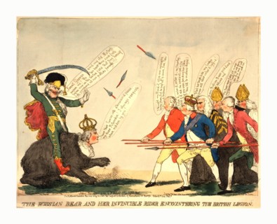 The Russian bear and her invincible rider encountering the British legion, engraving 1791,