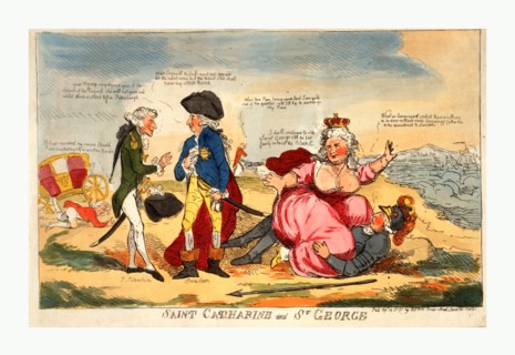 Saint Catharine and St. George, engraving 1791, Potemkin addressing a man identified as Sweden with