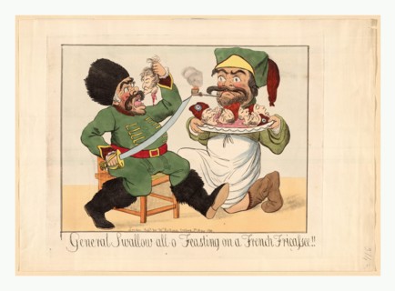 General Swallow all o feasting on a French fricassee, Holland, William, active 1782-1817, engraving