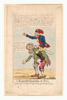 Member of the riding house at Paris, delivering an harangue from the shoulders of a French citizen,