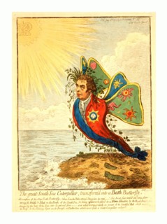 The great South Sea caterpillar, transform'd into a Bath butterfly, Gillray, James, 1756-1815,