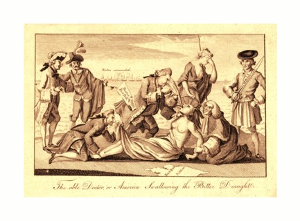 The able doctor, or, America swallowing the bitter draught, en sanguine engraving  shows Lord