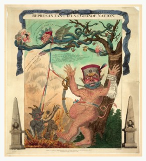 Represantant d'une grande nation, engraving 1799, a grotesque monster, nude and hairy, representing