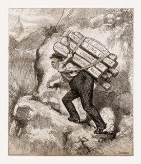 UP-HILL WORK, 1880, 19th century engraving, USA, America