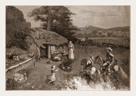THE SETTLER'S FIRST HOME IN THE FAR WEST, DRAWN BY W. A. ROGERS, 1880, 19th century engraving, USA,