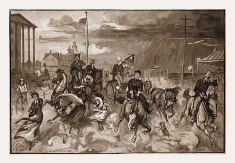 A STORM AT LONG BRANCH, DRAWN BY JAMES E. KELLY., 1880, 19th century engraving, USA, America