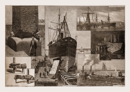THE OBELISK, THE PROCESS OF REMOVAL FROM THE " DESSOUG.", FROM SKETCHES BY F. S. COZZENS., 1880,