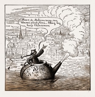 OH ! LAW THEY ARE COMING OVER IN THEIR OWN TEA-POTS NOW, 1880, USA, America, 19th century engraving