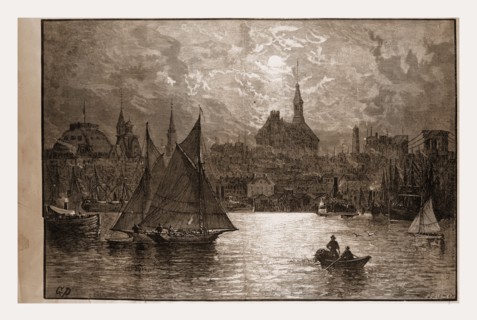 NEW YORK FROM A CORTLANDT STREET FERRY-BOAT, JERSEY SIDE.-DRAWN BY GRANVILLE PERKINS., 1880, 19th
