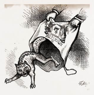 MAIN(E) PRIZE. The Democrats had to let it out, 1880, USA, America, 19th century engraving