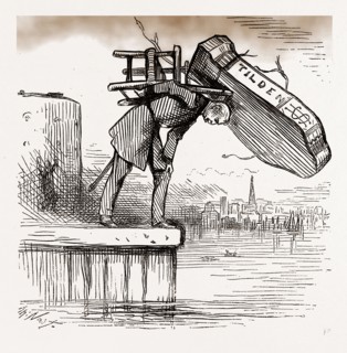 GENERAL HANCOCK MUST DO THIS TO PLEASE BOSS KELLY, 1880, USA, America, 19th century engraving