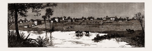 MELBOURNE, FROM A SKETCH MADE IN 1838", 19th century engraving, Australia