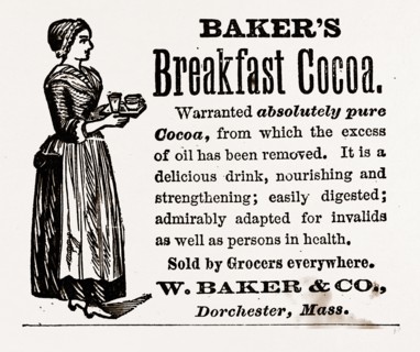 Baker's Breakfast Cocoa", 1880, 19th century engraving, USA, America