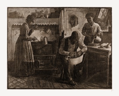 PREPARING THE THANKSGIVING DINNER.-DRAWN BY S. G. MCCUTCHEON, 1880, USA, America, 19th century