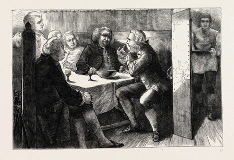 AN EVENING WITH DR. JOHNSON AT THE MITRE, London, UK, 19th century engraving