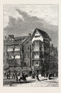 IZAAK WALTON'S HOUSE. London, UK, 19th century engraving