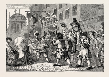 ROASTING THE RUMPS IN FLEET STREET. London, UK, 19th century engraving