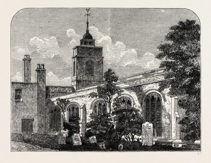 THE CHURCH OF ALLHALLOWS, BARKING, IN 1750. London, UK, 19th century engraving